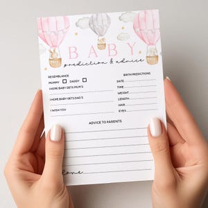 Baby Prediction/Advice Cards-Baby Shower Games-Pink Hot Air Balloon and Animals Theme-Baby Girl-New Mum To Be-/Keepsake-Custom Baby Cards