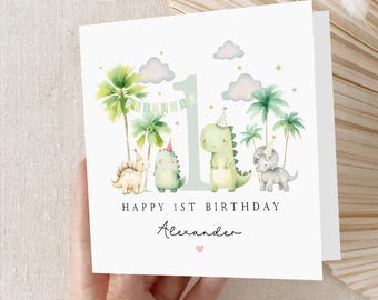 1st Birthday Card, Dinosaur Card, Children's Personalised Card, First Birthday, Boys First Birthday Card,1st Birthday Gift, Handmade