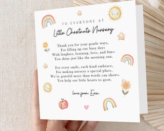 Nursery Thank You Card-Teacher Poem-Personalised School Card-Card For Nursery Workers-Nursery Gift-Keyworker-Pre School-Nursery Card-Rainbow