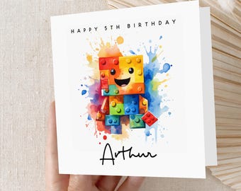 Boy's Birthday Card, Personalised Children's Birthday Card, Buidling Blocks,5th,6th,7th,8th,9th,10th Card,Son,Grandson,Nephew,Kraft Envelope