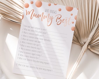 Baby Shower Who Knows Mummy Best Cards Rose Gold Polka Dot Print Effect Baby Girl Boy New Mum To Be Gender Reveal Party Games Favours Ideas