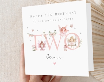 Personalised Fairy 2nd Birthday Card, Second Birthday Card, Fairy 2nd Birthday, Girl's 2nd Birthday Card, Granddaughter, Daughter, Niece