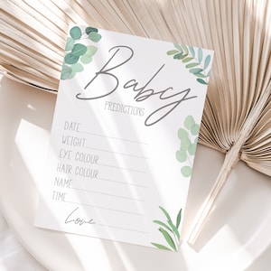 Baby Shower Prediction Cards Boho Botanical Green Afternoon Tea Party New Mum To Be Gender Reveal Party Games Favours Ideas Mento / Keepsake