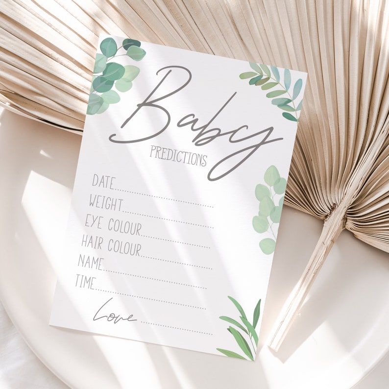 Baby Shower Prediction Cards Boho Botanical Green Afternoon Tea Party New Mum To Be Gender Reveal Party Games Favours Ideas Mento / Keepsake 