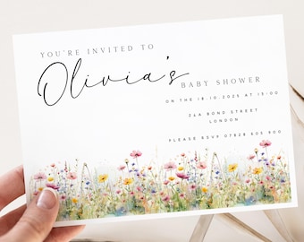 Personalised baby shower invitation | wildflower theme baby shower invite | baby sprinkle invite | digital or printed available