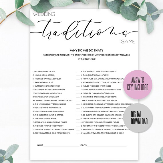 Bridal Shower Games PRINTABLE Wedding Traditions Game Etsy UK