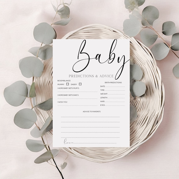 Baby Shower Prediction/Advice Cards-Minimal White Theme-New Mum To Be-/Keepsake Baby Shower Cards- Baby Shower Party Games-Baby Sprinkle