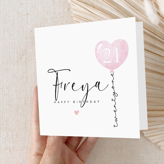 Personalised 21st Birthday Card, Special Milestone Card, Birthday Card For Daughter, Friend, Niece, Pink Heart Balloon 21, Twenty First