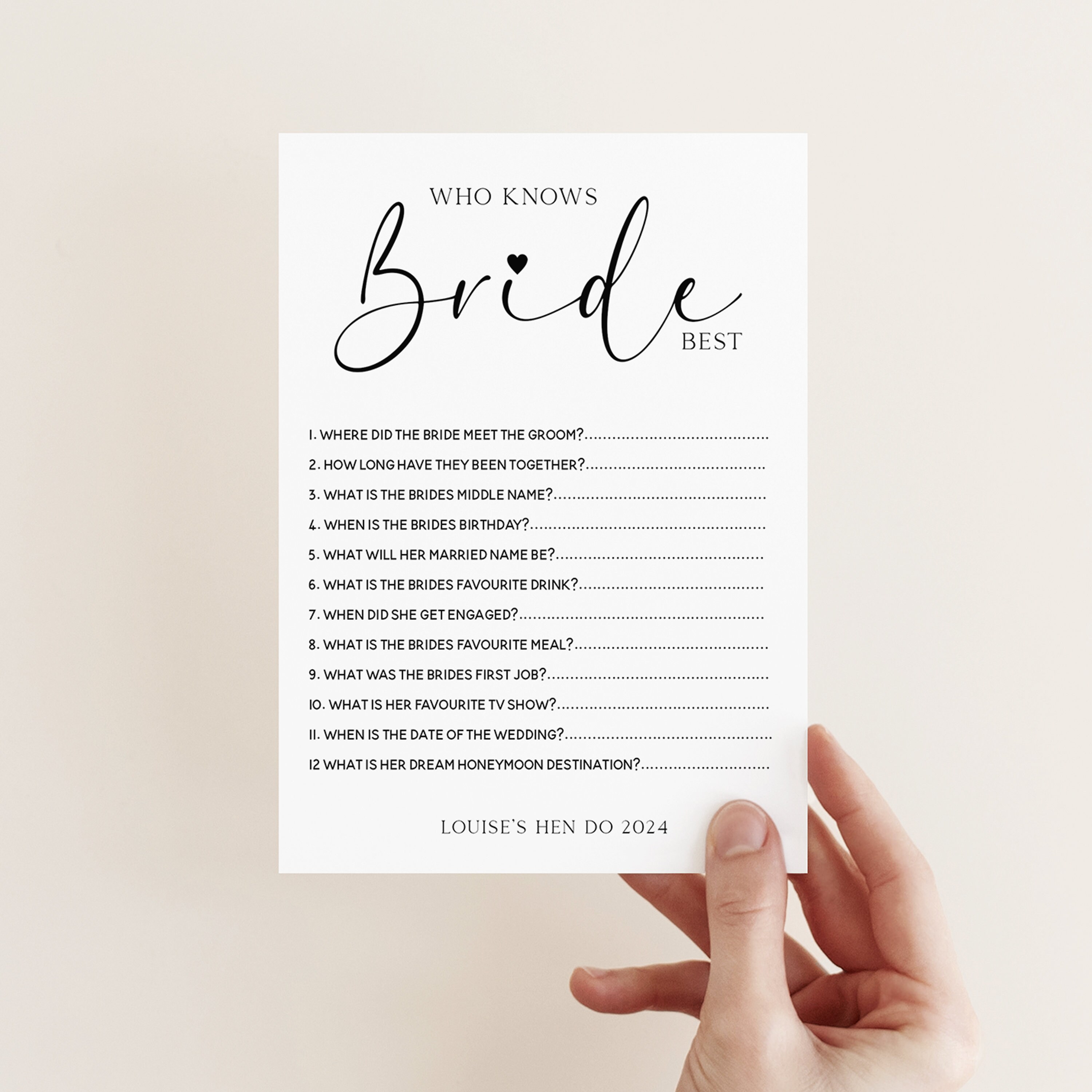Personalised Who Knows Bride Best Game Cards Hen Party Games - Hen ...