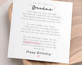 Grandma Birthday Poem Card, Gran Card, Happy Birthday Card Personalised, For Grandma, Birthday Gift, Birthday Card Pink Hearts