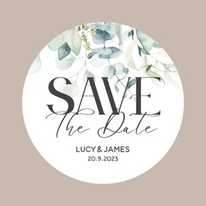 Save the Date Wedding Stickers Envelope Stickers or Labels Envelope Seal  Custom Round Circle Eucalyptus Botanical Round -  UK