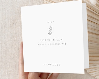 Sister In Law Wedding Day Card-Card For Sister In Law, Wedding Thank You Card, Minimal, Wedding Day Keepsake Gift 6 x 6 Card, Kraft Envelope