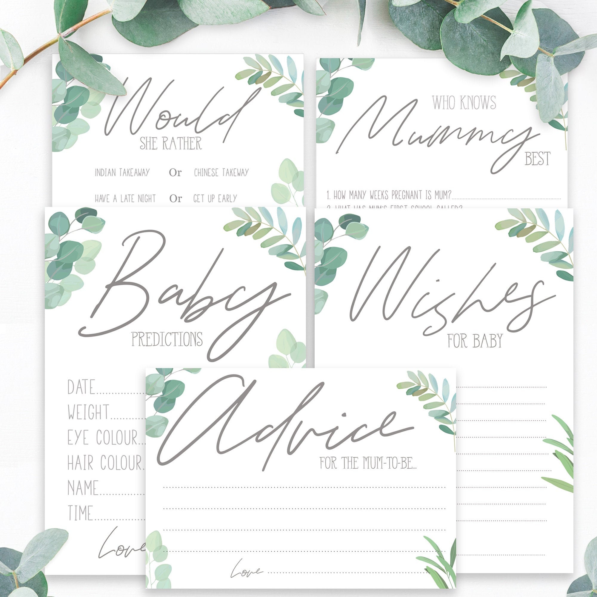 Baby Shower Games 5 in 1 Botanical Style Prediction Cardswho - Etsy