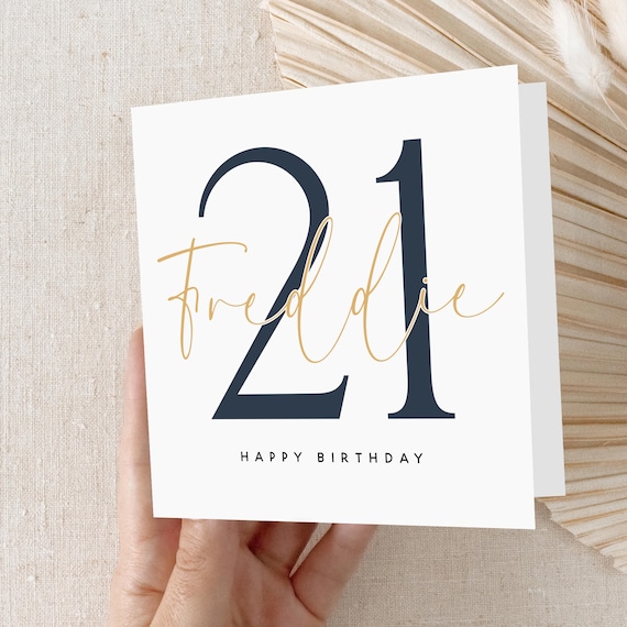 Personalised 21st Birthday Card, Special Milestone Card, Birthday For Son, Boyfriend, Grandson, Brother,Blue 21, Twenty First-Kraft Envelope