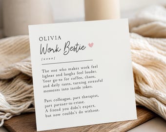 Work Bestie Card Personalised, Bestie Definition, Work Bestie Birthday, Card For Colleague, Leaving Card, Work Leaver Gift, Birthday Gift