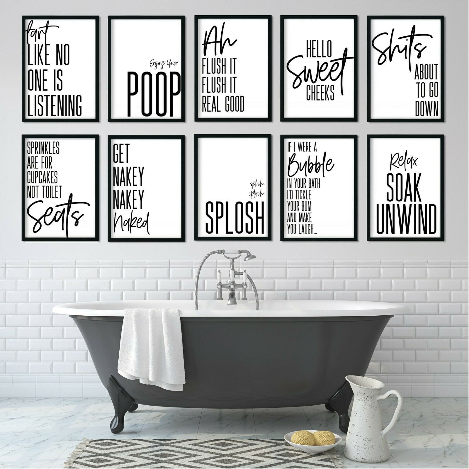 Bathroom Toilet Prints Poster Wall Art Decor A5 A4 A3 Quotes Funny Humour Style 