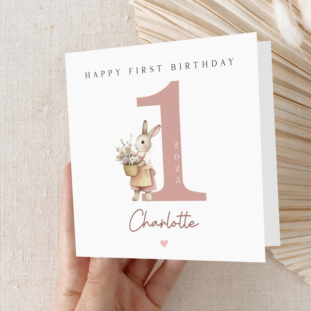 1st Birthday Card, Children's Rabbit Personalised Birthday Card,first ...