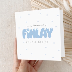 10th Birthday Card Personalised, Double Digits Card, Blue, Handmade Card, Ten Today, 10th Birthday Card For Boys, Card For Son, Grandson