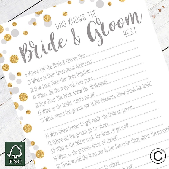 Who Know S Bride And Groom Wedding Game Mr And Mrs Quiz Etsy