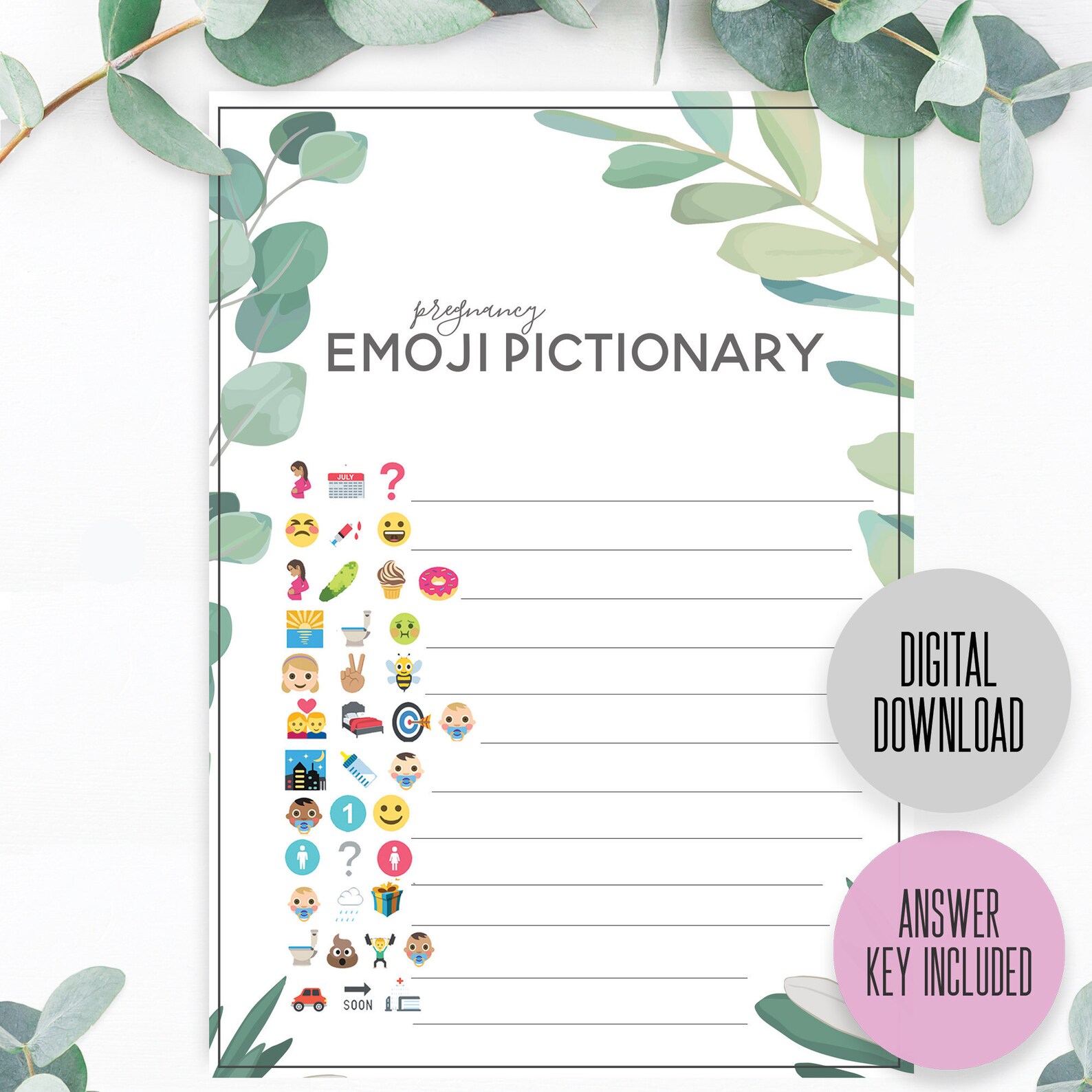 PRINTABLE Game Baby Pictionary Baby Emoji Game Baby Shower - Etsy