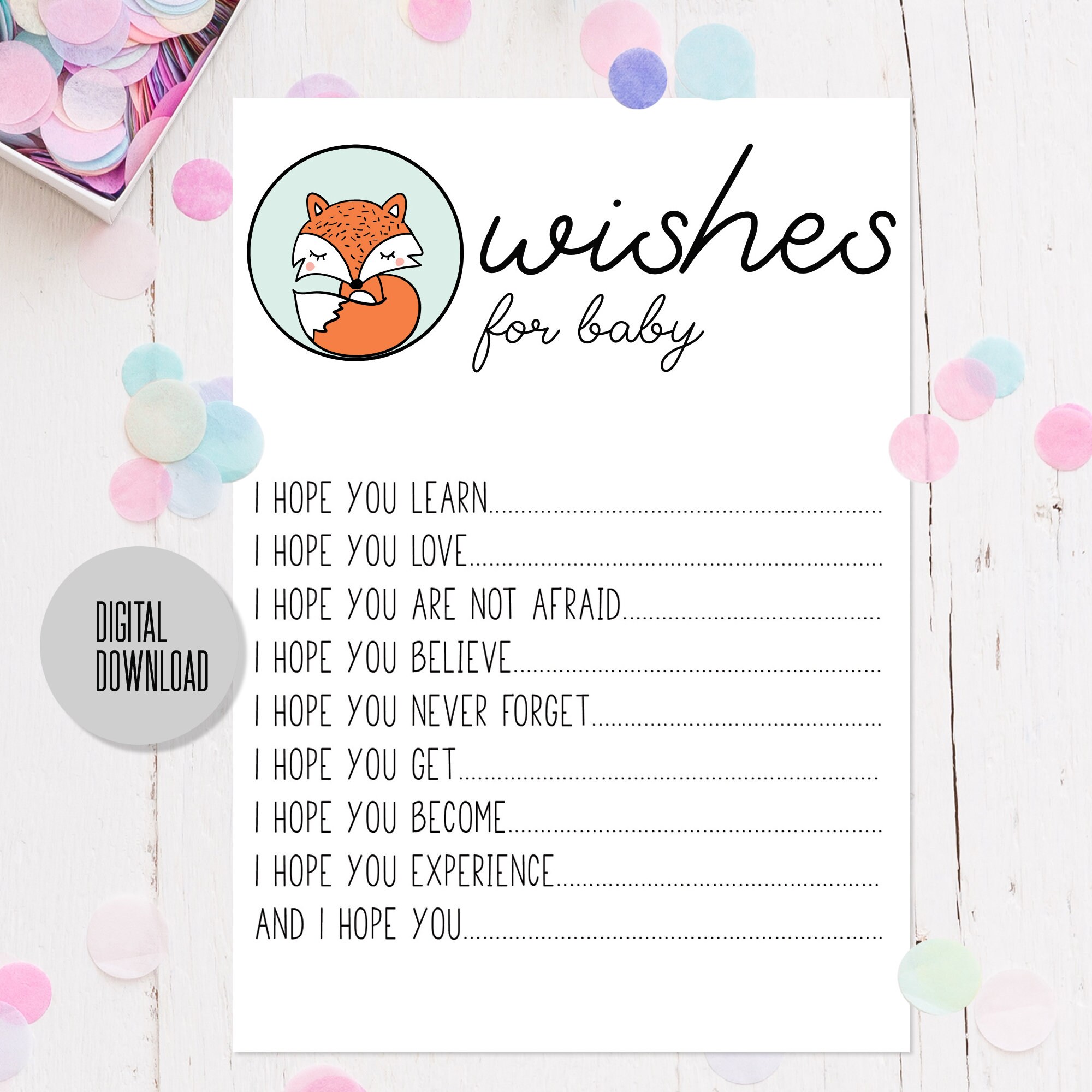 Baby Shower Wishes For Baby Cards Game Scandi Fox Mint Etsy
