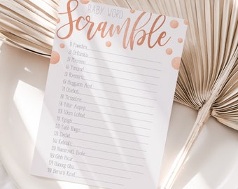 Baby Shower Games Word Scramble Cards Rose Gold Design Design Baby Boy New Mum To Be Gender Reveal Party Games Favours Ideas