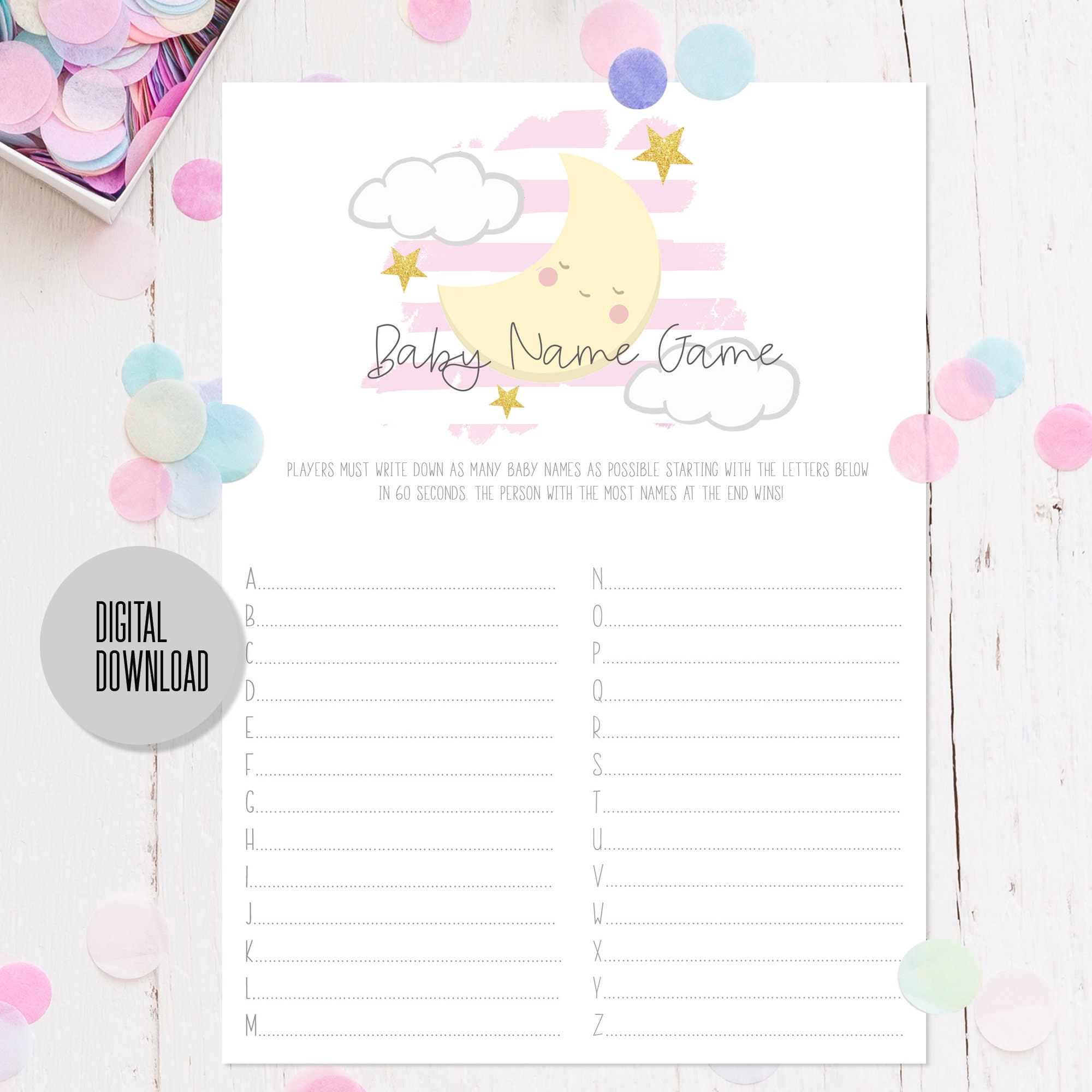 PRINTABLE Pink Moon Baby Name Game Baby Shower Games - Etsy Australia PRINTABLE Pink Moon Baby Name Game Baby Shower Games - Etsy Australia