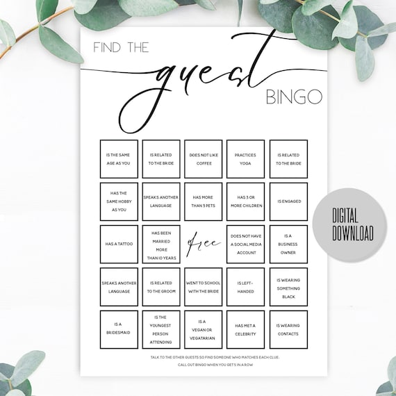 Bridal Shower Games PRINTABLE Bridal Guest Bingo Elegant - Etsy