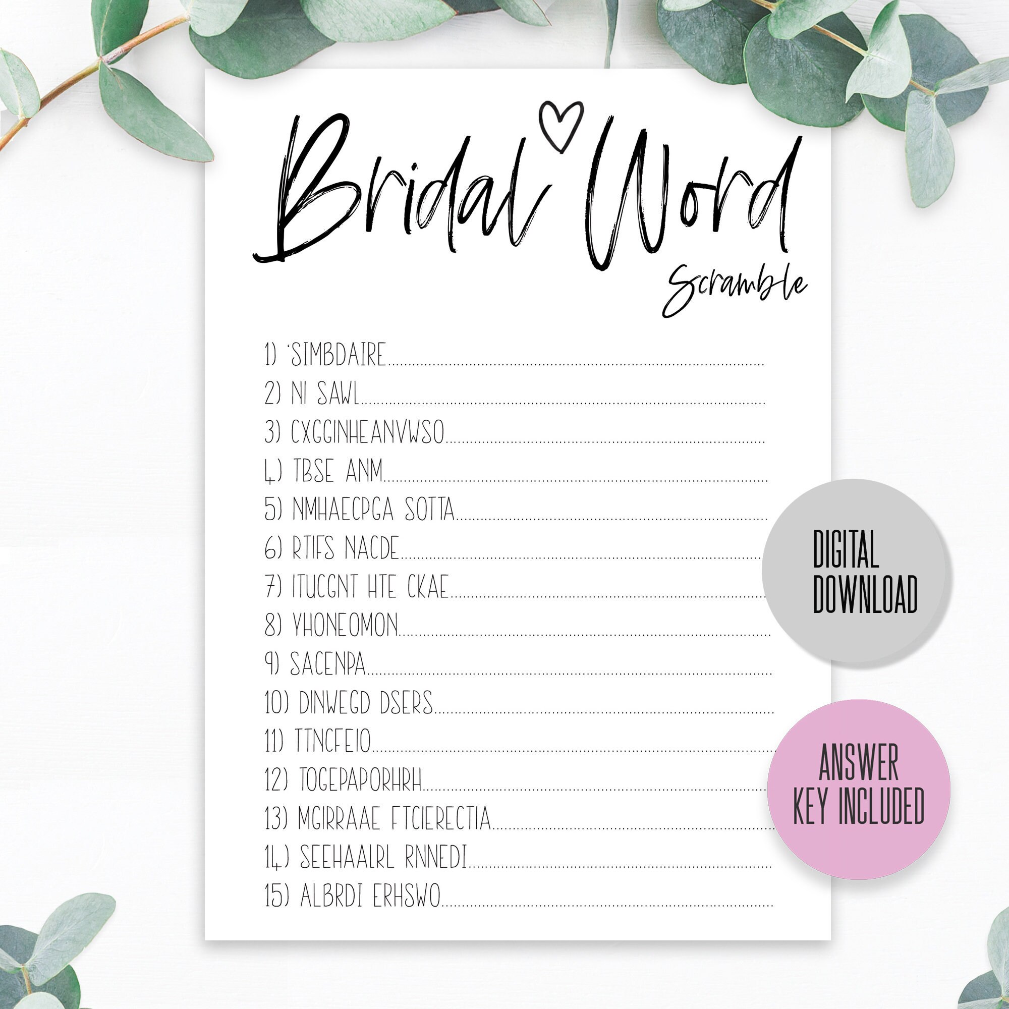 PRINTABLE Bachelorette Bridal Shower Word Scramble Game Cards | Etsy