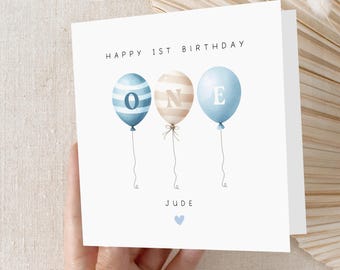 1st Birthday Card, Children's Personalised Birthday Card, First Birthday, Boys First Birthday Card,1st Birthday Gift, Handmade, 3 Balloons