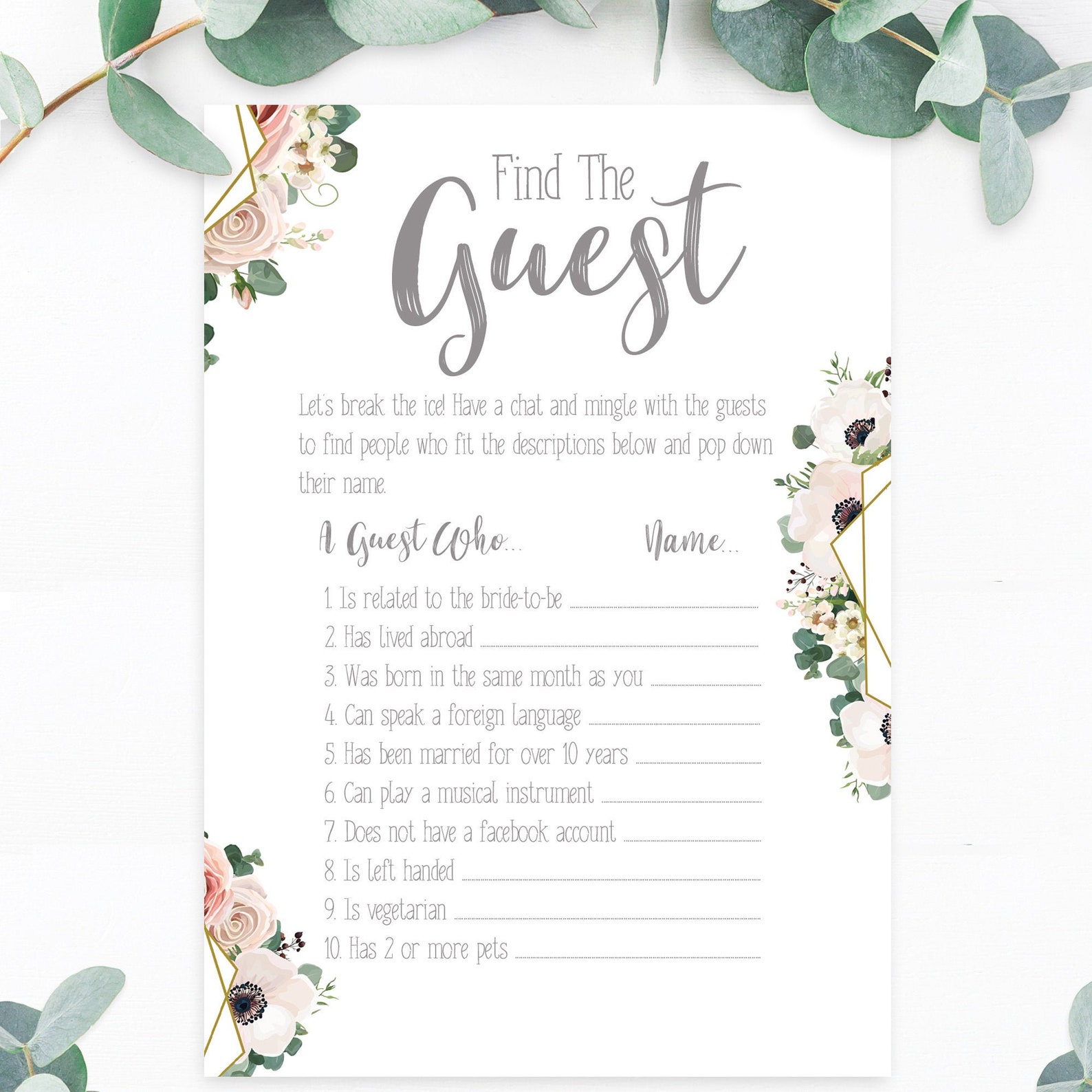 Find the Guest Wedding Game Wedding Table Games Activity Ice | Etsy UK