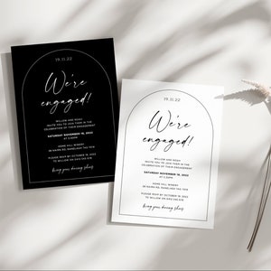 Modern Arch Engagement Einladung druckbare Karte, schwarz Wir sind verlobt bearbeitbare einladen, Party Vorlage Download, elektronisch digitale Evite