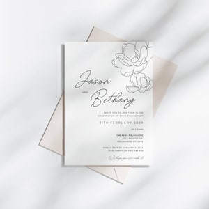 Neutrale Verlobung einladen druckbare Karte, Rose Floral Wir sind verlobt bearbeitbare Einladung, moderne Party einladen Vorlage, elektronisches digitales Evite