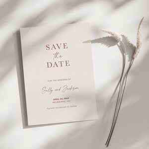 Modello Save the Date color crema, biglietti Save the Date stampabili, inviti digitali Save the Day, modello Save the Date beige minimalista modificabile
