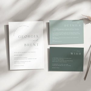 Minimalistische Hochzeitseinladung Vorlagen-Set, Sage Green Arch Hochzeitseinladung Vorlage Download, einfach druckbar, einfache passende Einladungen