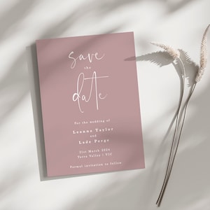 Blush Pink Speichern Sie die Datumsvorlage, druckbare Speichern Sie die Datumskarten, sparen Sie den Tag digitale einladen, kursive Girly bearbeitbare speichern Sie unsere Datumsvorlage