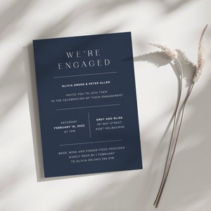 Invito di fidanzamento stampabile blu navy, invito di fidanzamento minimalista moderno blu navy, invito modificabile, download del modello, invito digitale blu navy