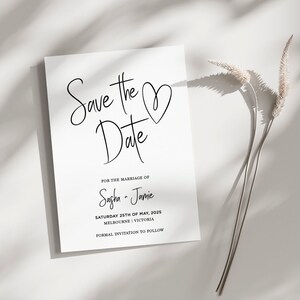Druckbare Save The Date Karte, Schwarz und Weiß Sparen Sie unser Datum, herunterladbare Liebe Herz Save The Day Vorlage, mutige Fun Digital Save The Date