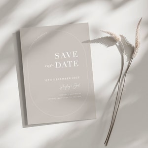 Druckbare Oval Save The Date Karte, Weiches Grau Sparen Sie unser Datum, herunterladbare moderne Oval Sparen Sie die Tagesvorlage, mutige Girly Digital Sparen Sie das Datum