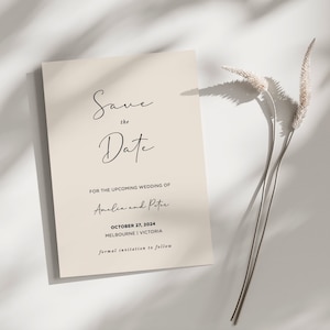 Crèmekleurige save-the-date-sjabloon, ivoorkleurige save-the-date-sjabloon, amandel digitale save-the-date-kaart, elegante save-the-date-sjabloon, vrouwelijke save-the-date