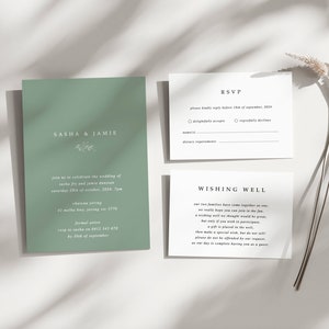 Passendes Hochzeitseinladungs-Set zum Herunterladen, druckbare Hochzeit einladen Vorlage, Grüne Blumenhochzeit einladen, Grüne moderne Hochzeitseinladungen