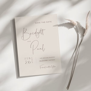 Modello moderno per "Save the Date", biglietti "Save the Date" stampabili, invito digitale "Save the Day", modello "Save the Date" modificabile in corsivo beige