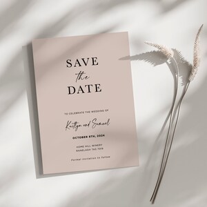 Rosa Save the Date-Vorlage, druckbare Save the Date-Karten, Save The Day digitale Einladungen, minimalistische Rose bearbeitbare Save Our Date-Vorlage
