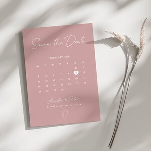 Save the Date stampabile, Save the Date per matrimonio - Invito di matrimonio digitale scaricabile. Design moderno del calendario, rosa, cipria e oro rosa.