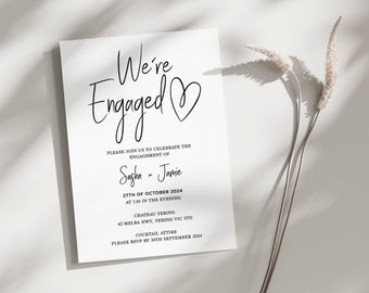 Fun Engagement Invitation Printable Card, Black Love Heart We’re Engaged Editable Invite, Party Template Download, Electronic Digital Evite