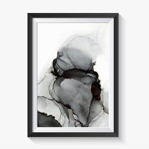 Resin Ink, A1 Acrylic Painting, Modern wall art print, Printable artwork, Watercolour, Home decor, Black & Gold, Abstract style, Minimalist