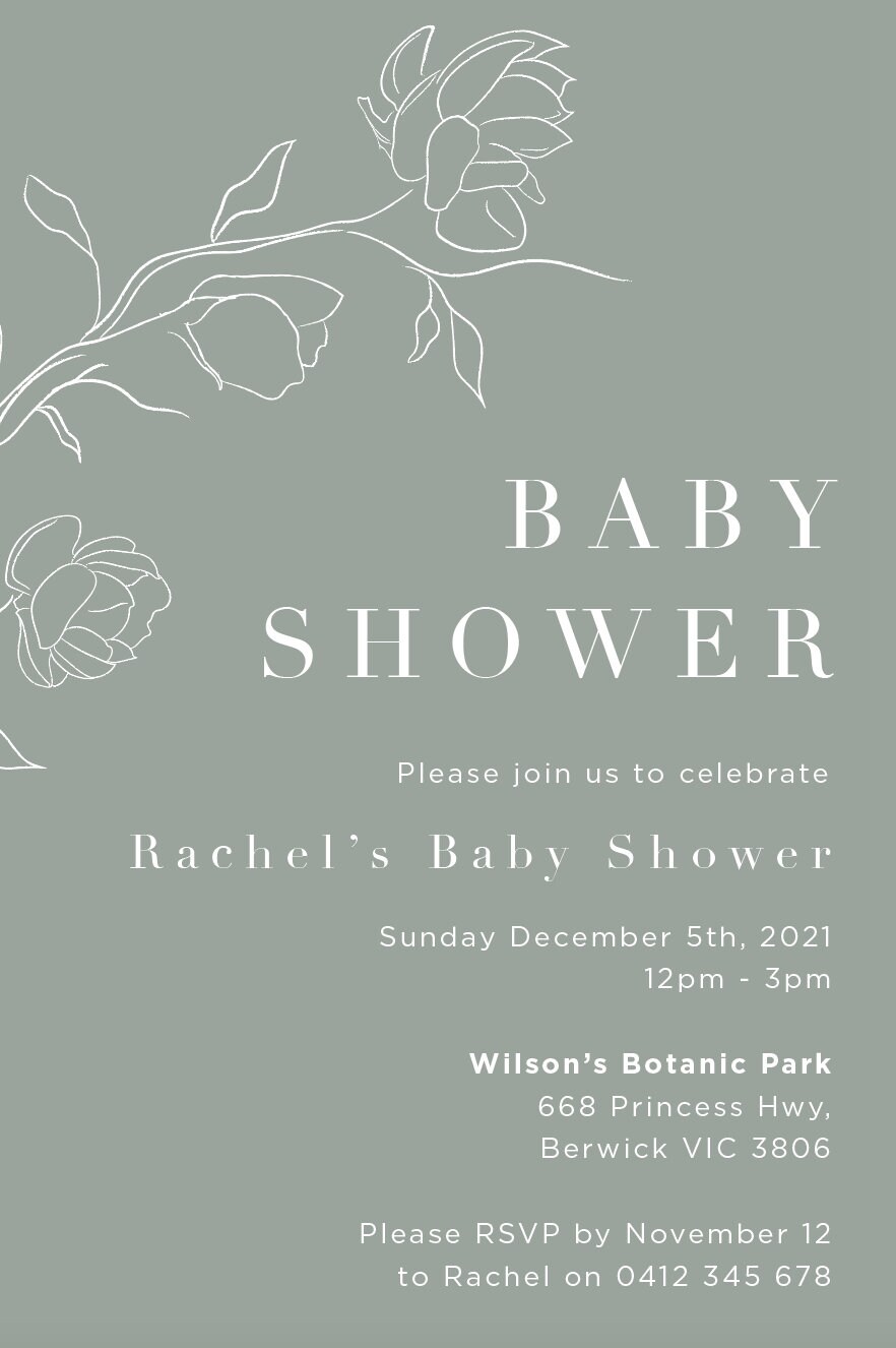 Sage Green Printable Baby Shower Invitation Leafy Earthy Oh Etsy