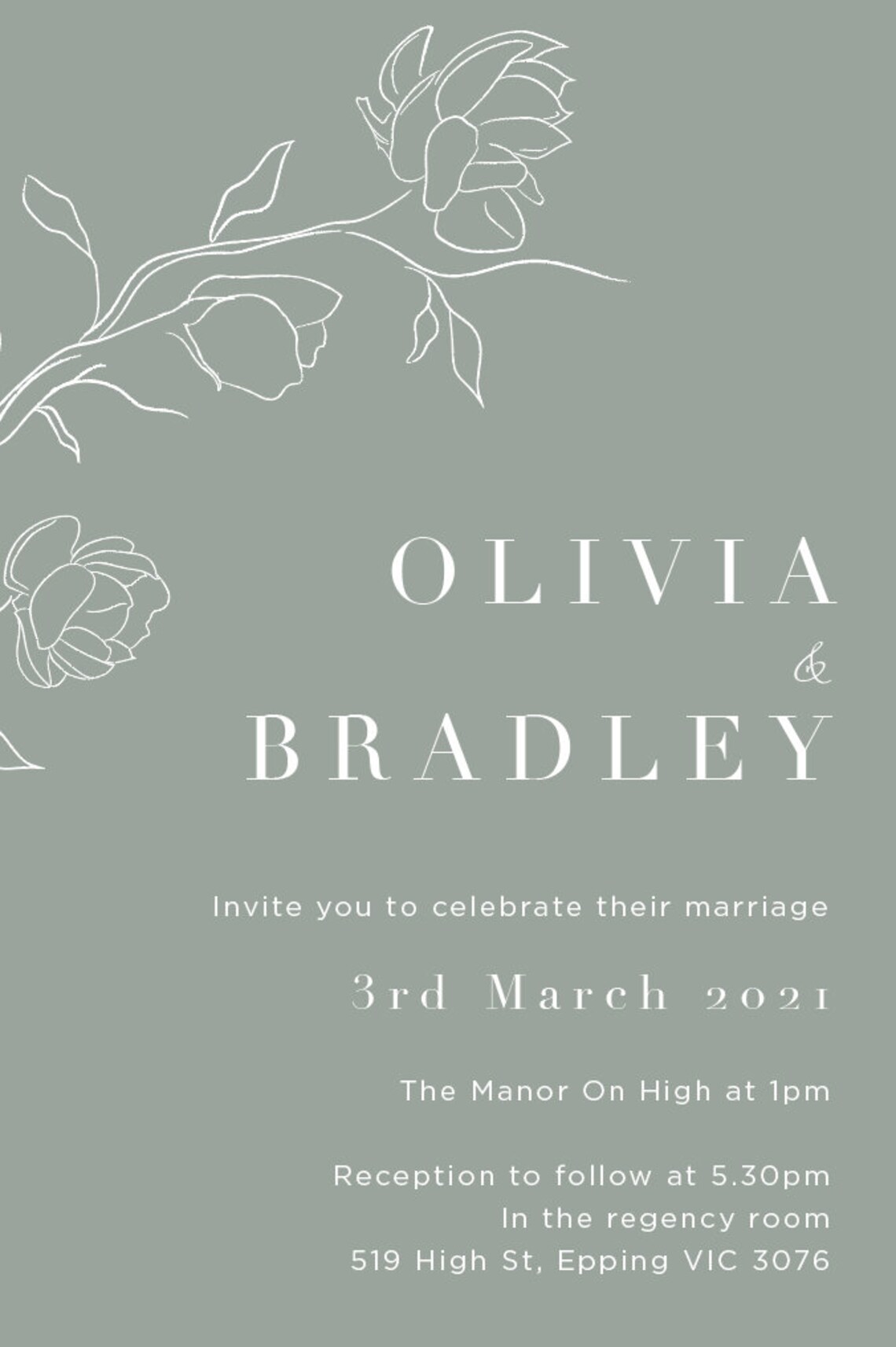 Wedding Invitation Printable Wedding Invite Green and White Etsy