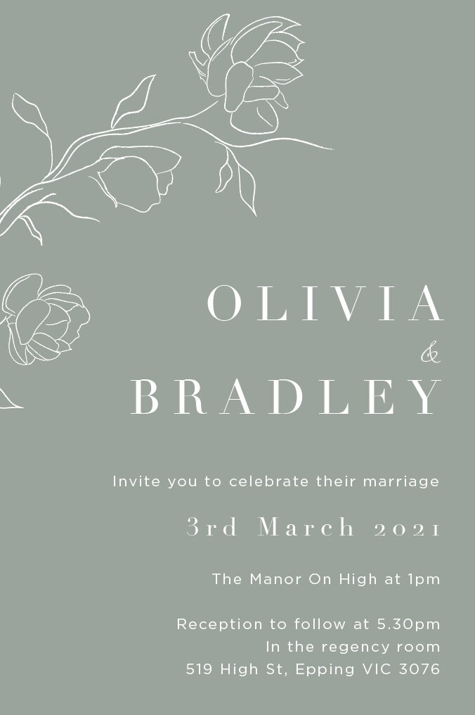 Wedding Invitation Printable Wedding Invite Green and White Etsy