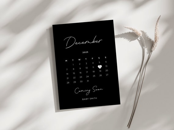Black Printable Baby Announcement Calendar, Love Heart Due Date Calendar  Editable, Neutral Pregnancy Announcement Template Download, Digital - Etsy